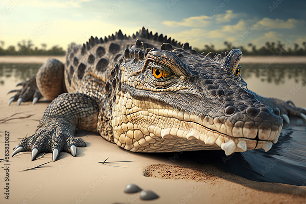 Obraz premium Alligator close up. Generative Ai.