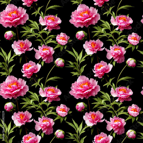 Seamless background with pink peonies - AI generated image