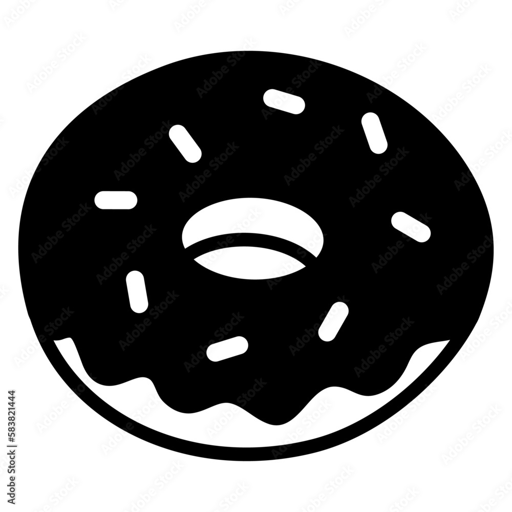 Fototapeta premium Icono aislado de silueta de donut con glaseado y toppings