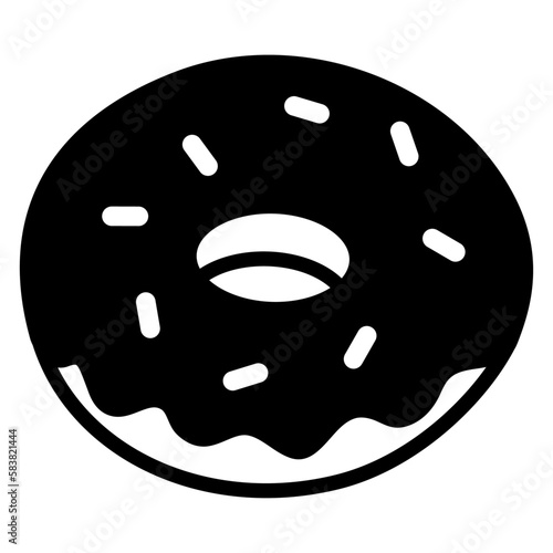 Icono aislado de silueta de donut con glaseado y toppings