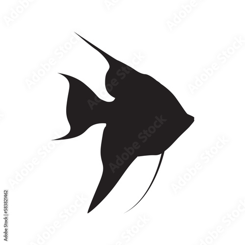 Angelfish silhouette vector isolated on white. Aquarium fish, Marine life.