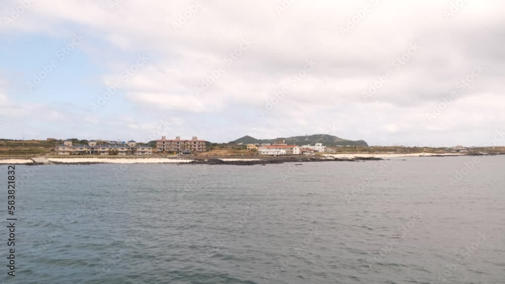 Looking at South Korea coastline from the ocean. Peace and calm seascape Looking at South Korea coastline from the ocean. Peace and calm seascape
