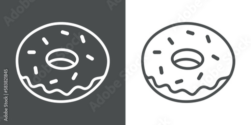 Icono de donut con líneas con glaseado y toppings