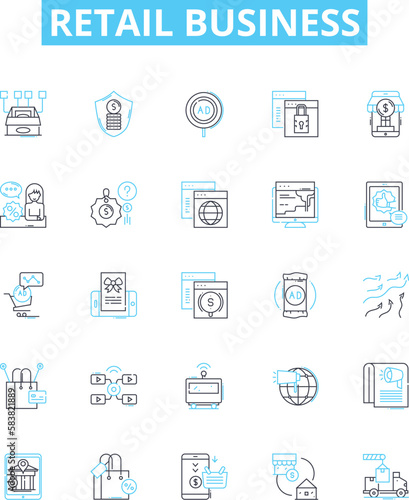 Retail business vector line icons set. Shops, Retailers, Merchandise, Selling, Storefronts, Outlets, Goods illustration outline concept symbols and signs