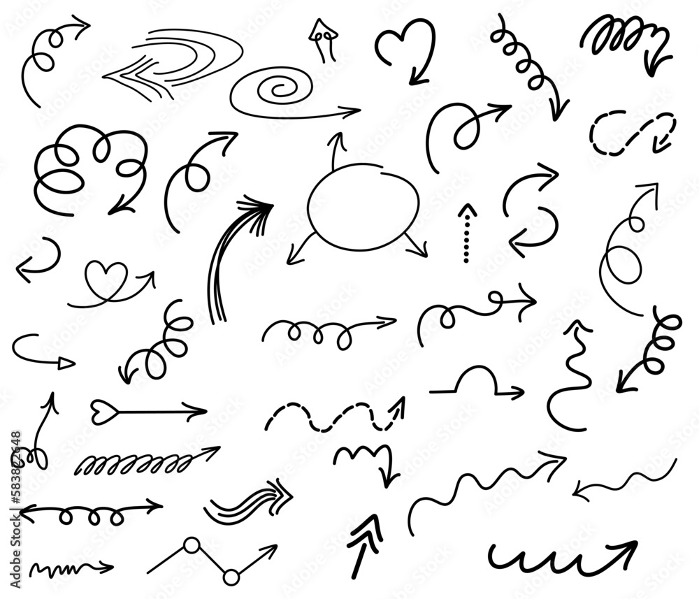 Hand draw arrows set. Perfect for printing, graphics, design and websites. Simple vector logo illustration for graphics isolated on the white background. Hand draw arrows set. Perfect for printing, graphics, design and websites. Simple vector logo illustration for graphics isolated on the white background.