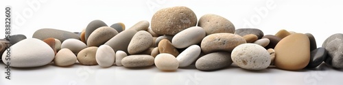 Panoramic image of pebbles in a neat pile. Perfect Website Image.