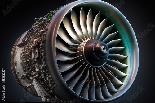 Illustration of a jet propulsion engine. Ai generated. photo