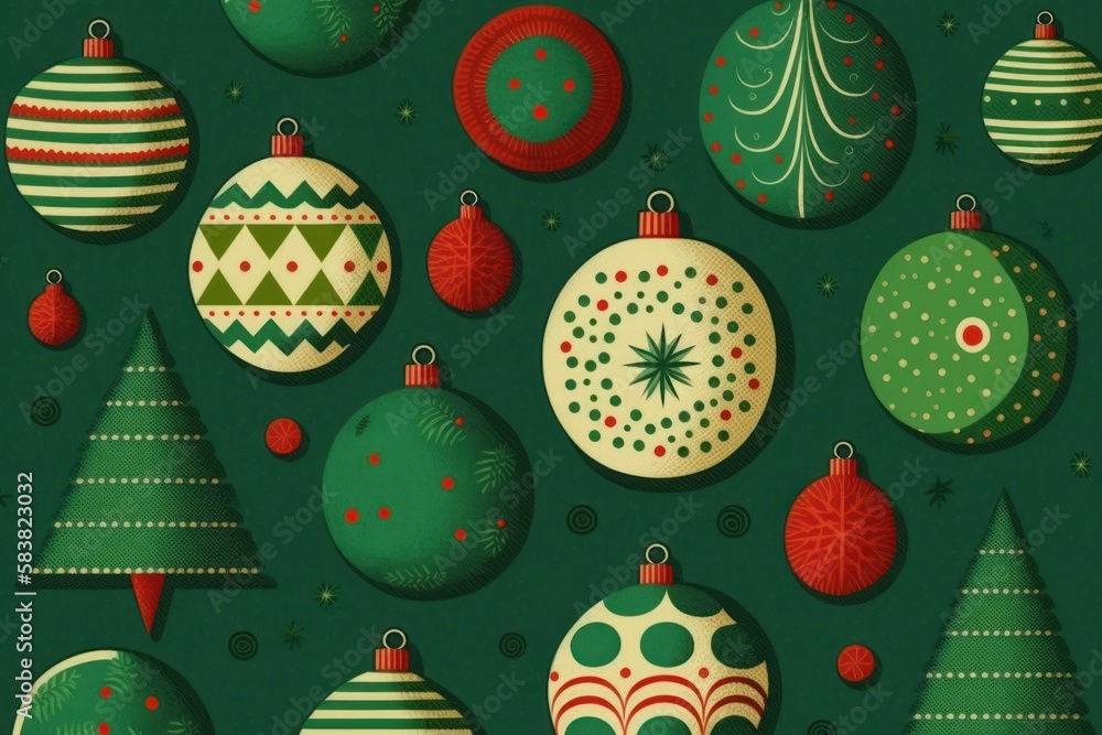 Green colored. Christmas pattern. Beautiful illustration picture. Generative AI Green colored. Christmas pattern. Beautiful illustration picture. Generative AI