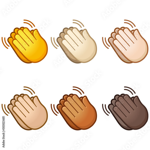 Different mood emoji. Emotional clap applause emoji hand set of various skin tonescute cartoon stylized vector cartoon illustration icons. Isolated on white background.