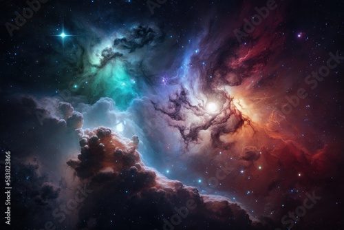 Image of starry background with galaxies. Beautiful illustration picture. Generative AI