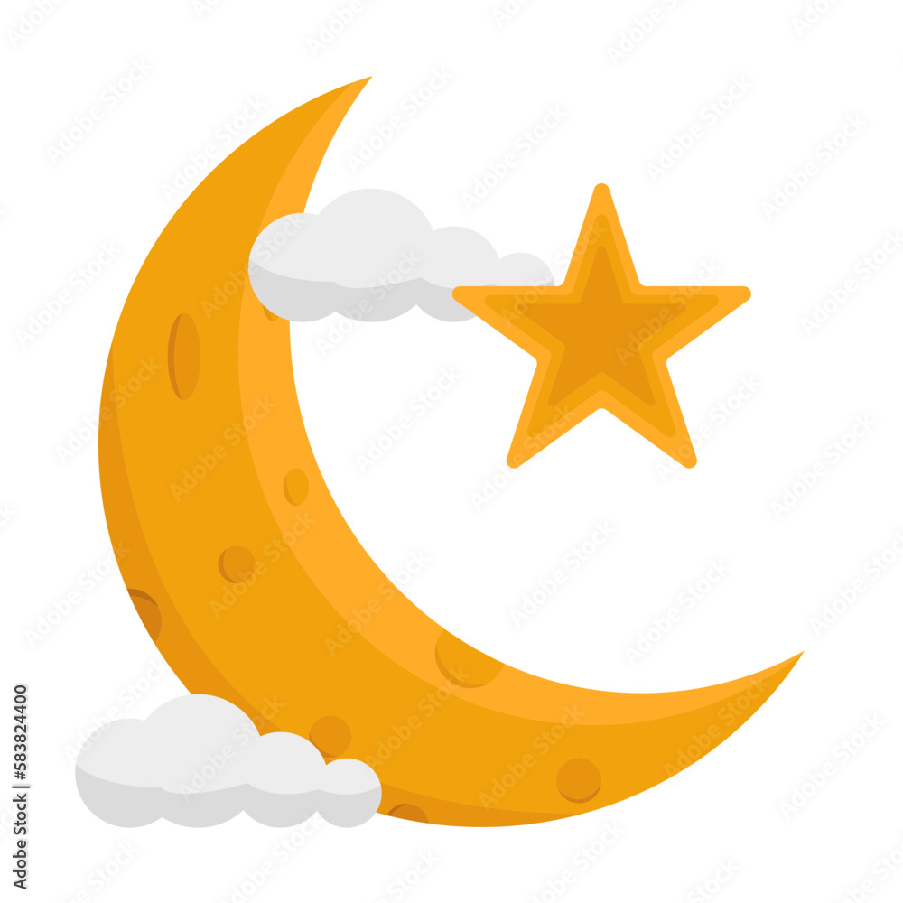 Crescent Moon with Start and Mosque Illustration Crescent Moon with Start and Mosque Illustration