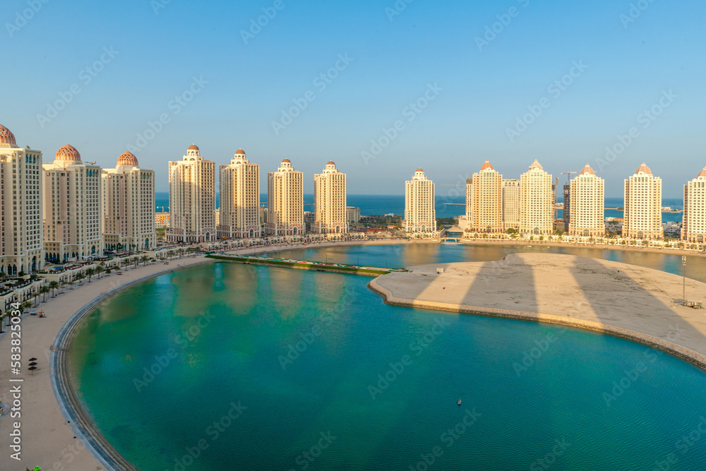 Fototapeta premium Viva Bahria Residential buildings in the Pearl Qatar, an artificial island in Doha
