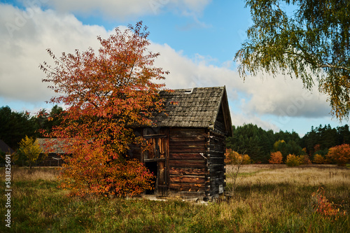 An old dilapidated wooden hut