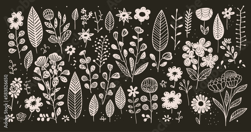 ラフな手書き風　植物のベクター素材	
