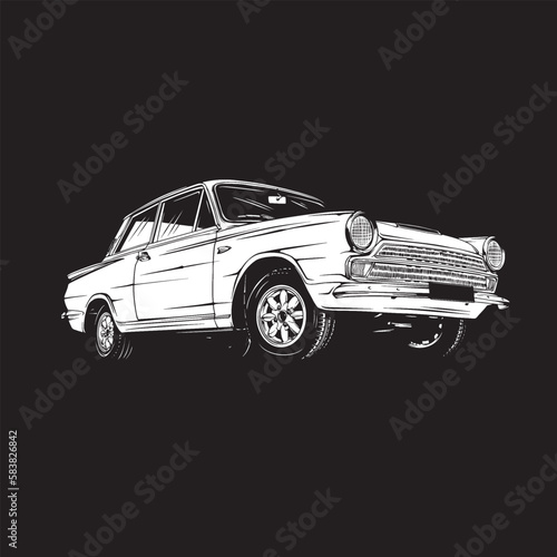 vintage car illustration vector line art