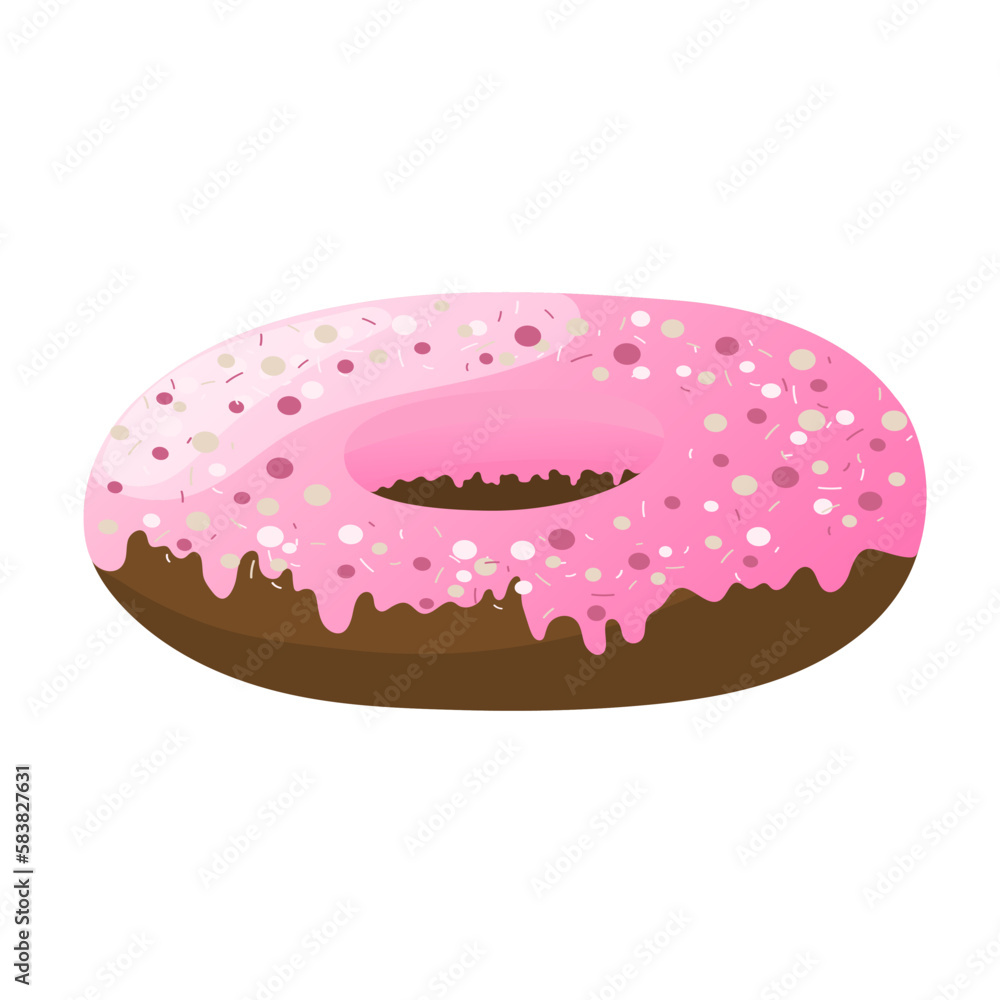 Pink donut with colorful powder and sprinkles on a white background. Doughnut Pink donut with colorful powder and sprinkles on a white background. Doughnut