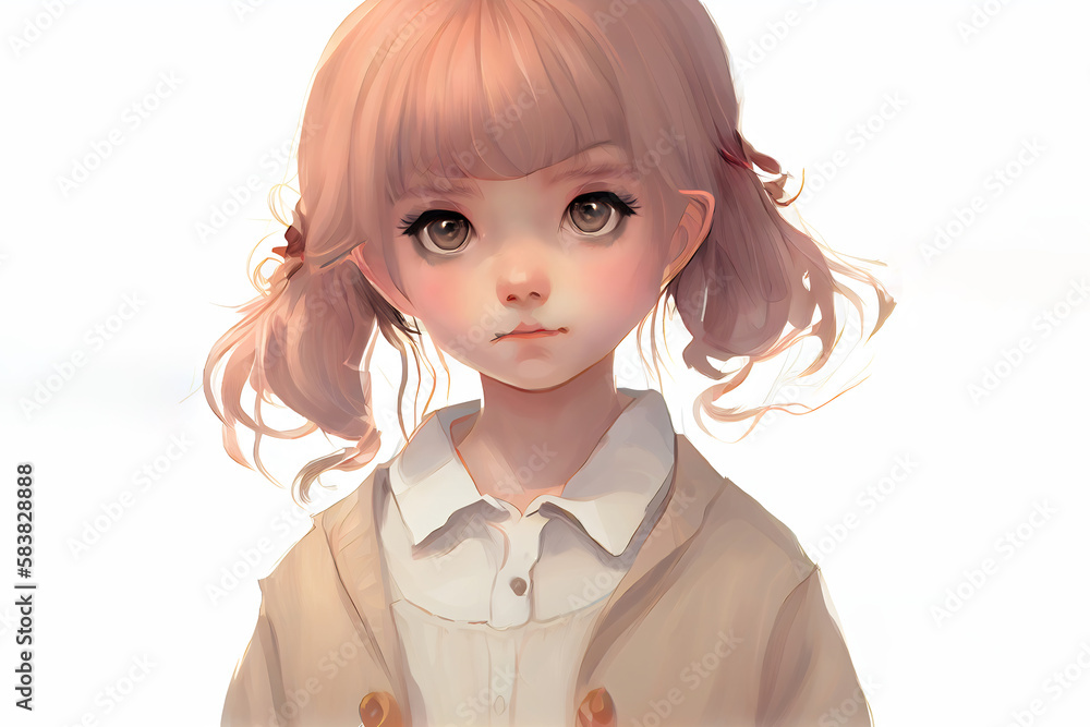 Cute cartoon girl with big expressive eyes. Cartoon character Cute cartoon girl with big expressive eyes. Cartoon character