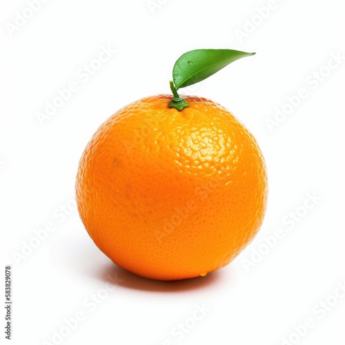 tangerine with leaf, isolated on white background