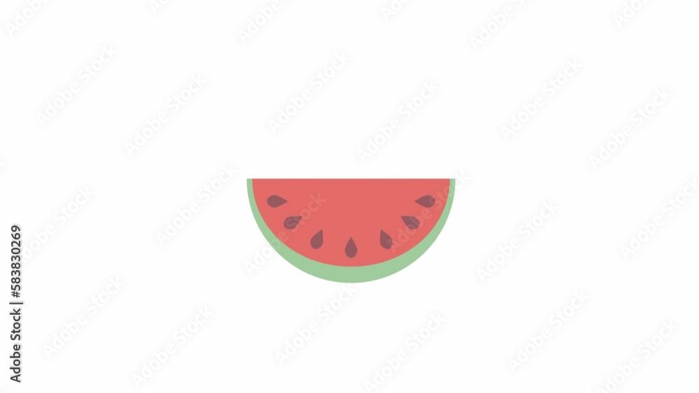 Animated slice of watermelon. Summer snack. Nutrition. Carbohydrate value. Flat cartoon style icon 4K video footage. Color isolated object animation on white background with alpha channel transparency Animated slice of watermelon. Summer snack. Nutrition. Carbohydrate value. Flat cartoon style icon 4K video footage. Color isolated object animation on white background with alpha channel transparency