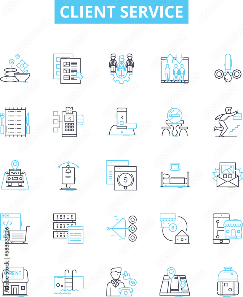 Client service vector line icons set. Client, Service, Client-service, Help, Assistance, Support, Guidance illustration outline concept symbols and signs Client service vector line icons set. Client, Service, Client-service, Help, Assistance, Support, Guidance illustration outline concept symbols and signs