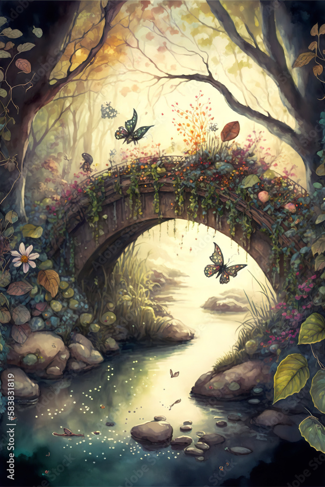 Obraz premium elven bridge in the forest Generative AI