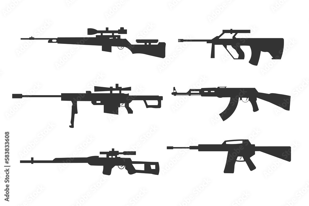 Assault rifle icon. Weapon carabine set vector ilustration.