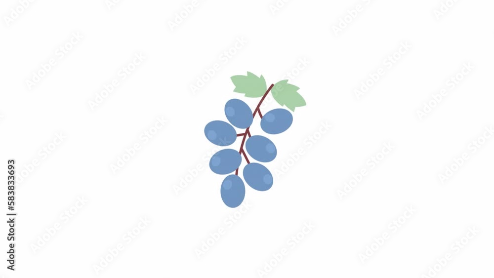 Animated dark blue grapes. Healthy snack. Winery ingredient. Flat cartoon style icon 4K video footage. Color isolated object animation on white background with alpha channel transparency Animated dark blue grapes. Healthy snack. Winery ingredient. Flat cartoon style icon 4K video footage. Color isolated object animation on white background with alpha channel transparency