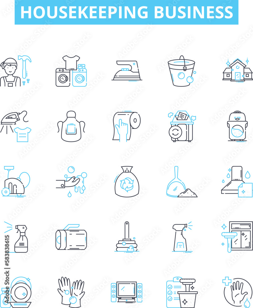 Housekeeping business vector line icons set. Housekeeping, Business, Cleaning, Maid, Service, Housekeeper, Management illustration outline concept symbols and signs