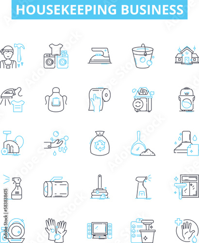Housekeeping business vector line icons set. Housekeeping, Business, Cleaning, Maid, Service, Housekeeper, Management illustration outline concept symbols and signs