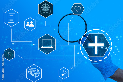 gloves on Health care icon pattern medical innovation concept background design.