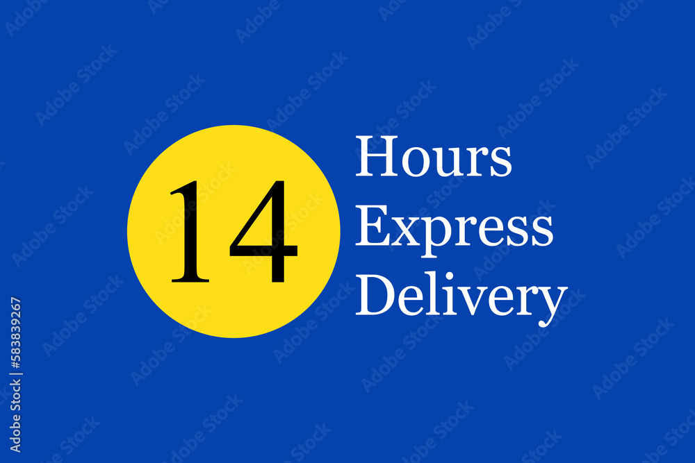 Express delivery text on navy blue background. Fast shipping icon template with 14 hours number in yellow circle. For logo, sticker and label. Express delivery shipping. Fast delivery concept, vector Express delivery text on navy blue background. Fast shipping icon template with 14 hours number in yellow circle. For logo, sticker and label. Express delivery shipping. Fast delivery concept, vector