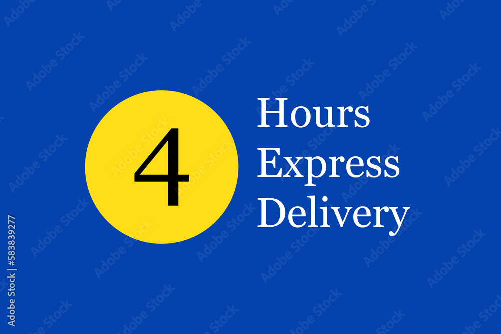 Express delivery text on navy blue background. Fast shipping icon template with 4 hours number in yellow circle. For logo, sticker and label. Express delivery shipping. Fast delivery concept, vector Express delivery text on navy blue background. Fast shipping icon template with 4 hours number in yellow circle. For logo, sticker and label. Express delivery shipping. Fast delivery concept, vector