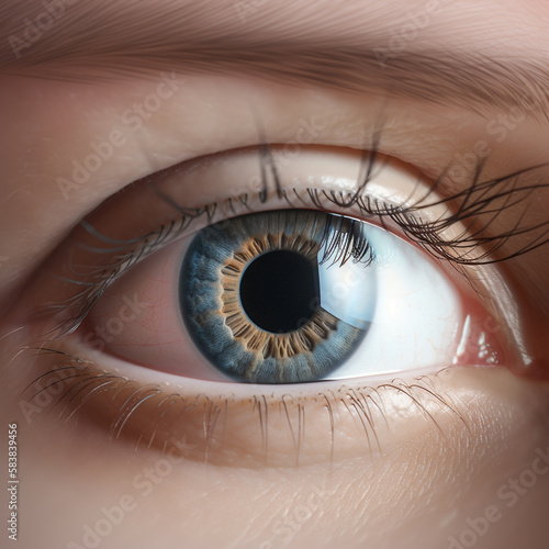 Hyper realistic ai genareted eye close up of a blue eye with a long eyelashes and a long eyelashes