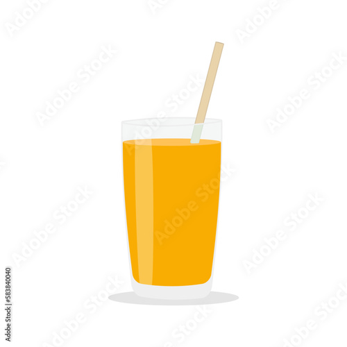 Glasses with fresh delicious orange juice in glass and straw on white background
