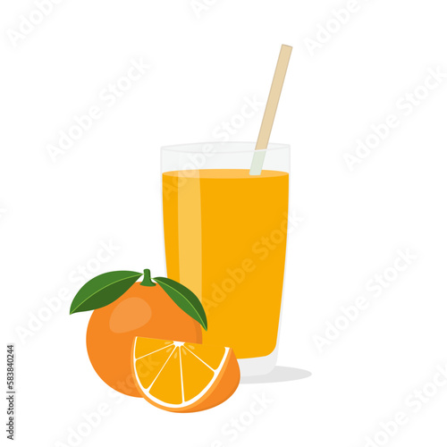 Glasses with fresh delicious orange juice in glass and straw on white background