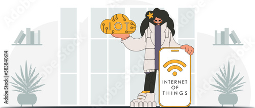 Girl grasps cloud storage in her hands, rendered in a contemporary art style.