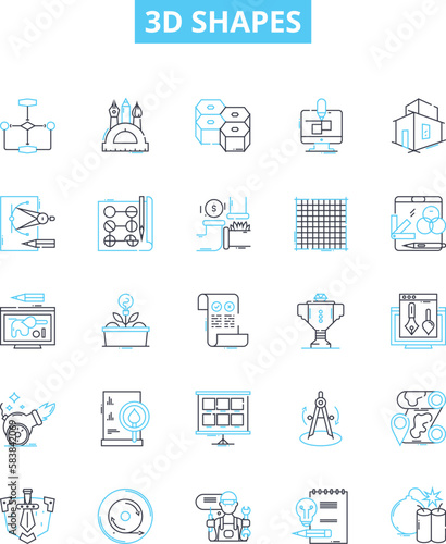3d shapes vector line icons set. Polyhedron, cube, pyramid, cuboid, tetrahedron, octahedron, prism illustration outline concept symbols and signs