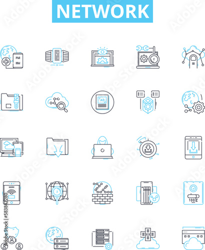 Network vector line icons set. Network, Connectivity, LAN, WAN, System, Infrastructure, WiFi illustration outline concept symbols and signs