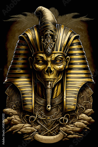 Egyptian pharaoh evil monster mummy. Poster artwork, tshirt design. Generative Ai