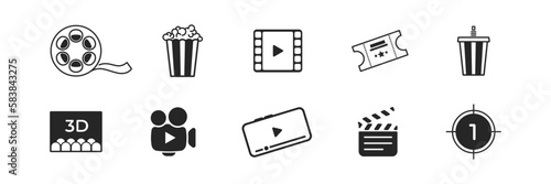 Cinema vector icon set. Movie entertainment symbol collection. Motion picture film icons.