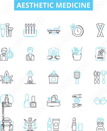 Aesthetic medicine vector line icons set. Aesthetic, Medicine, Cosmetics, Beauty, Treatment, Skin, Facial illustration outline concept symbols and signs