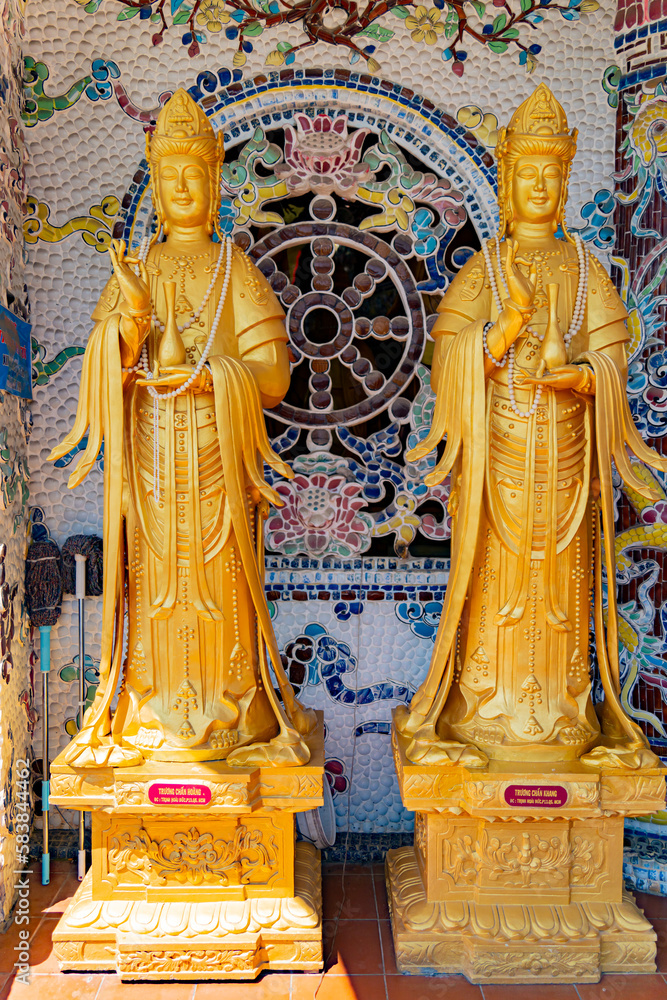 Buddhist glass pagoda. Linh Phuoc Pagoda in Traimat in Vietnam. 