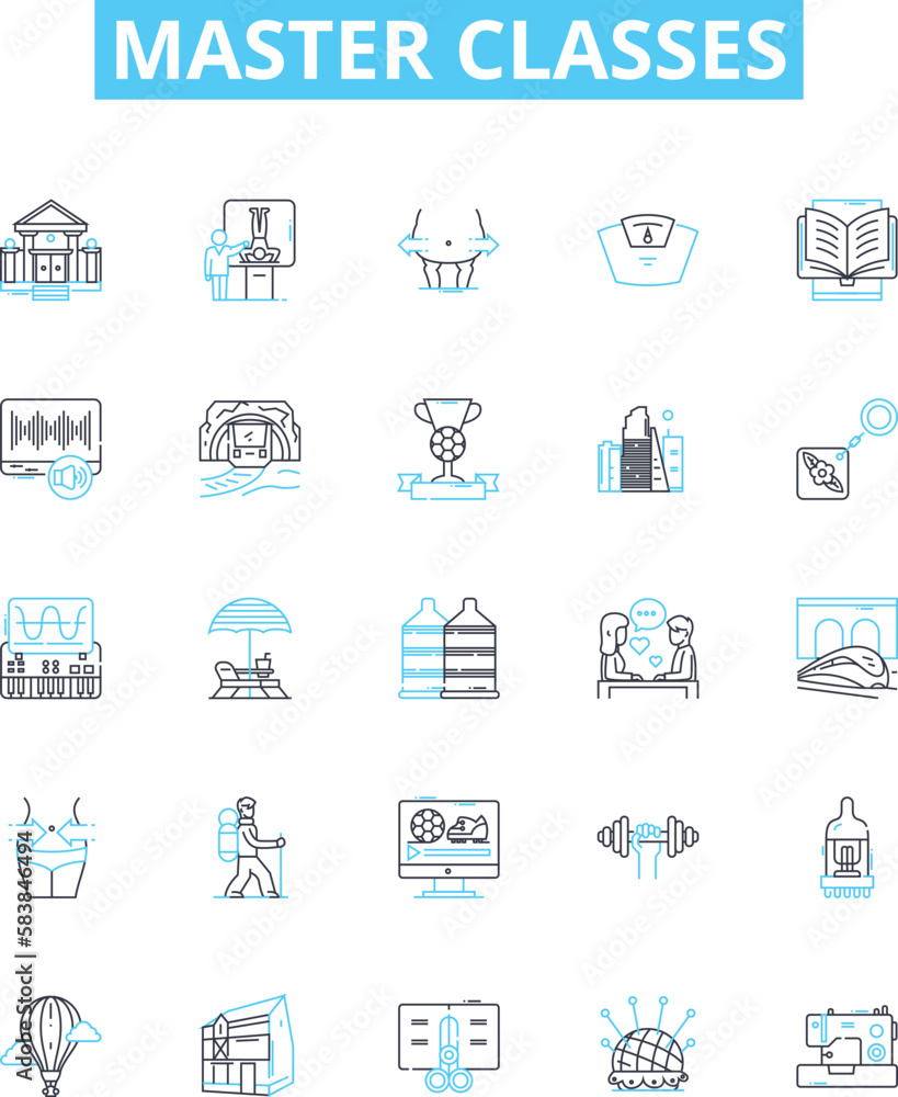 Master Classes vector line icons set. Masters, Classes, Learning, Instruction, Education, Course, Program illustration outline concept symbols and signs