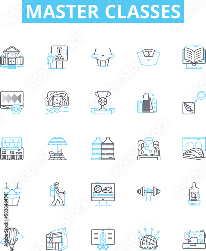 Master Classes vector line icons set. Masters, Classes, Learning, Instruction, Education, Course, Program illustration outline concept symbols and signs