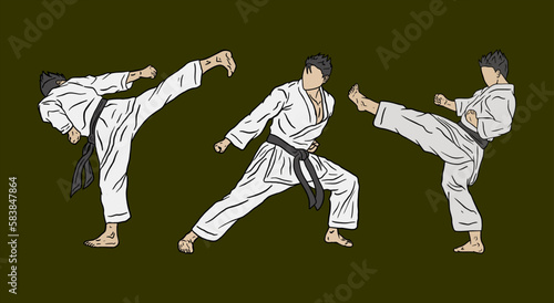 bundle karate illustrations vector line art