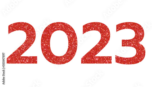 2023 Red glitter symbol on transparent background. 2023 YEAR. Design for decorating, background, wallpaper, illustration.