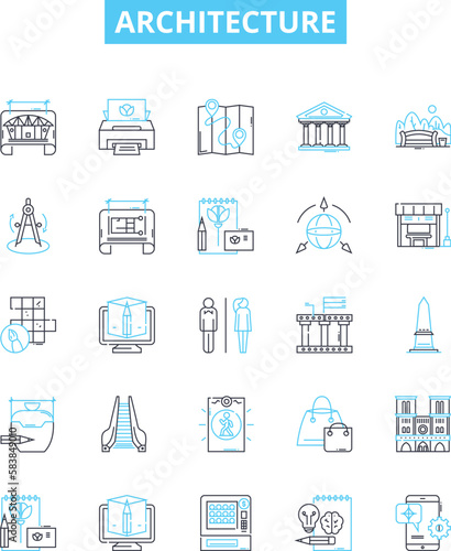 Architecture vector line icons set. Structure, Design, Facade, Building, Planning, Form, Space illustration outline concept symbols and signs