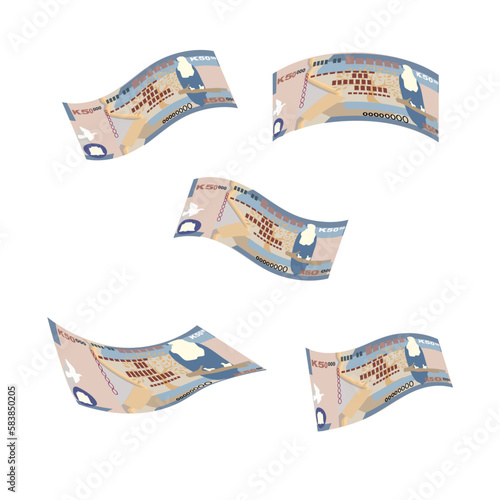 Zambian Kwacha Vector Illustration. Zimbabwe money set bundle banknotes. Falling, flying money 50000 ZMW. Flat style. Isolated on white background. Simple minimal design.
