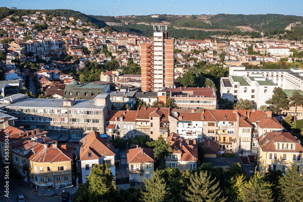 Aerial drone photo of Veliko Tarnovo city, Bulgaria