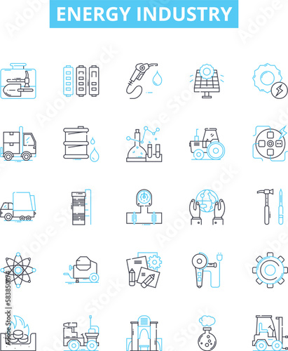 energy industry vector line icons set. Energy, Industry, Oil, Solar, Wind, Nuclear, Hydroelectric illustration outline concept symbols and signs © Nina